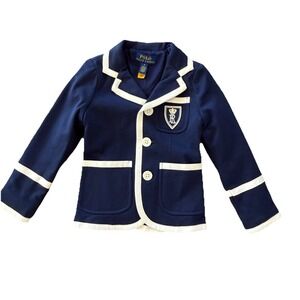 Polo Ralph Lauren Girls Peplum French Terry Blazer Navy Blue Size 3T NWT $195
